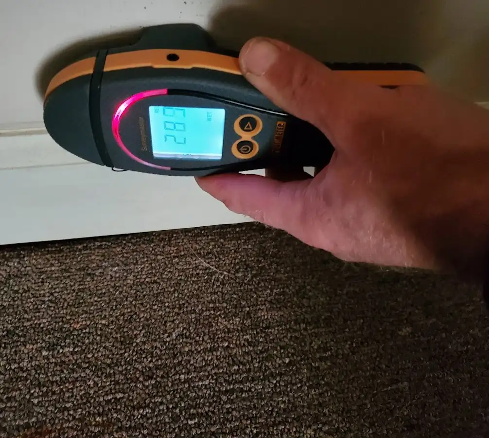 Moisture detection at baseboard during Storm Damage Restoration in Mamakating